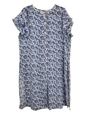 Cotton Bleu XL Blue Floral Tunic Top Longline Button Front High Slit Blouse Boho
